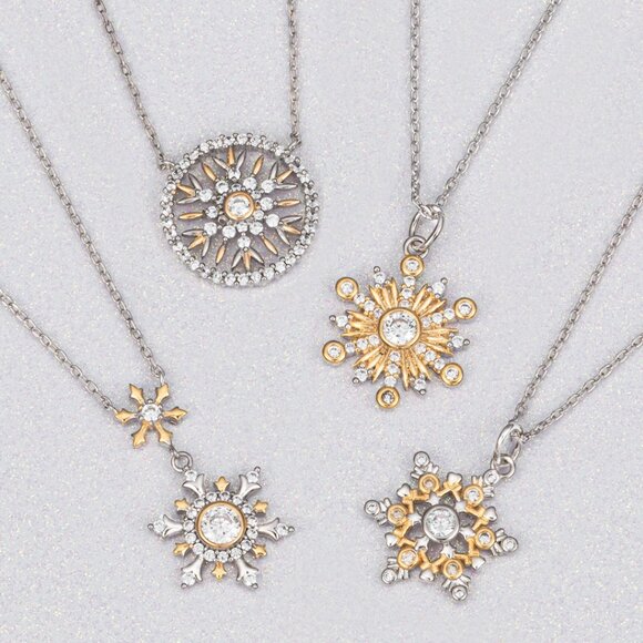 Two tone gold and silver Snowflake Necklace, Charmed Aroma Christmas Winter - Picture 3 of 4